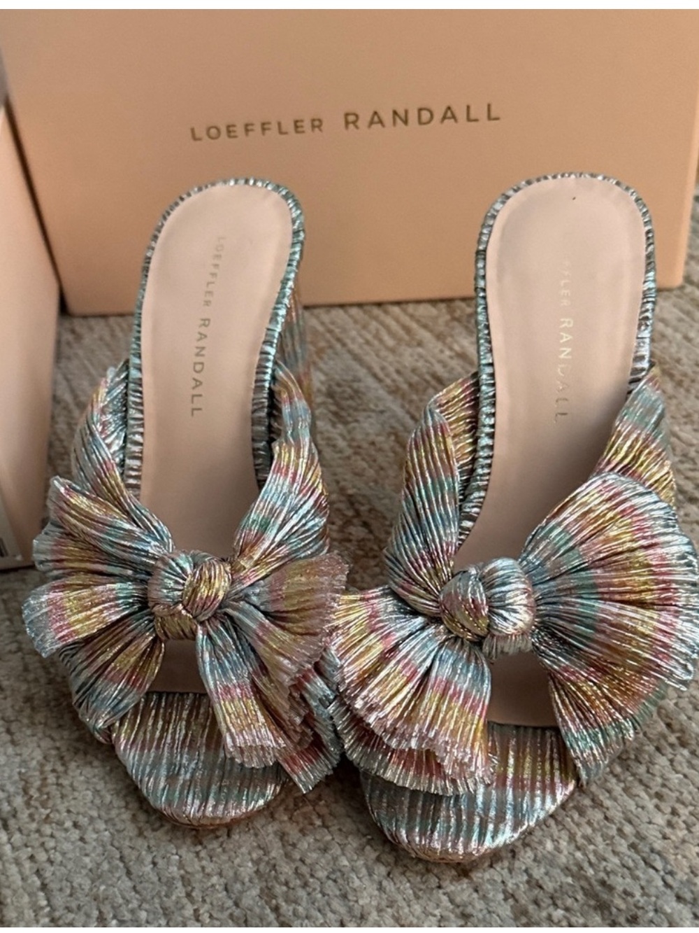 Loeffler Randall Penny Pastel Multicolor Pleated Bow Slide Sandals
